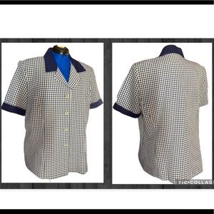 Elizabeth Williams Vintage Blouse Top Button Up Size XL Checkered Workwear